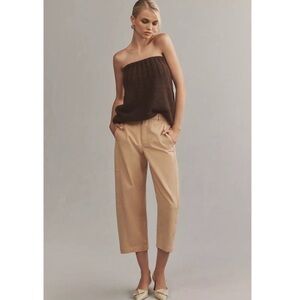 Anthropologie Maeve Womens Sz 2 Khaki Curved Cropped Chino Barrel Leg Pant New